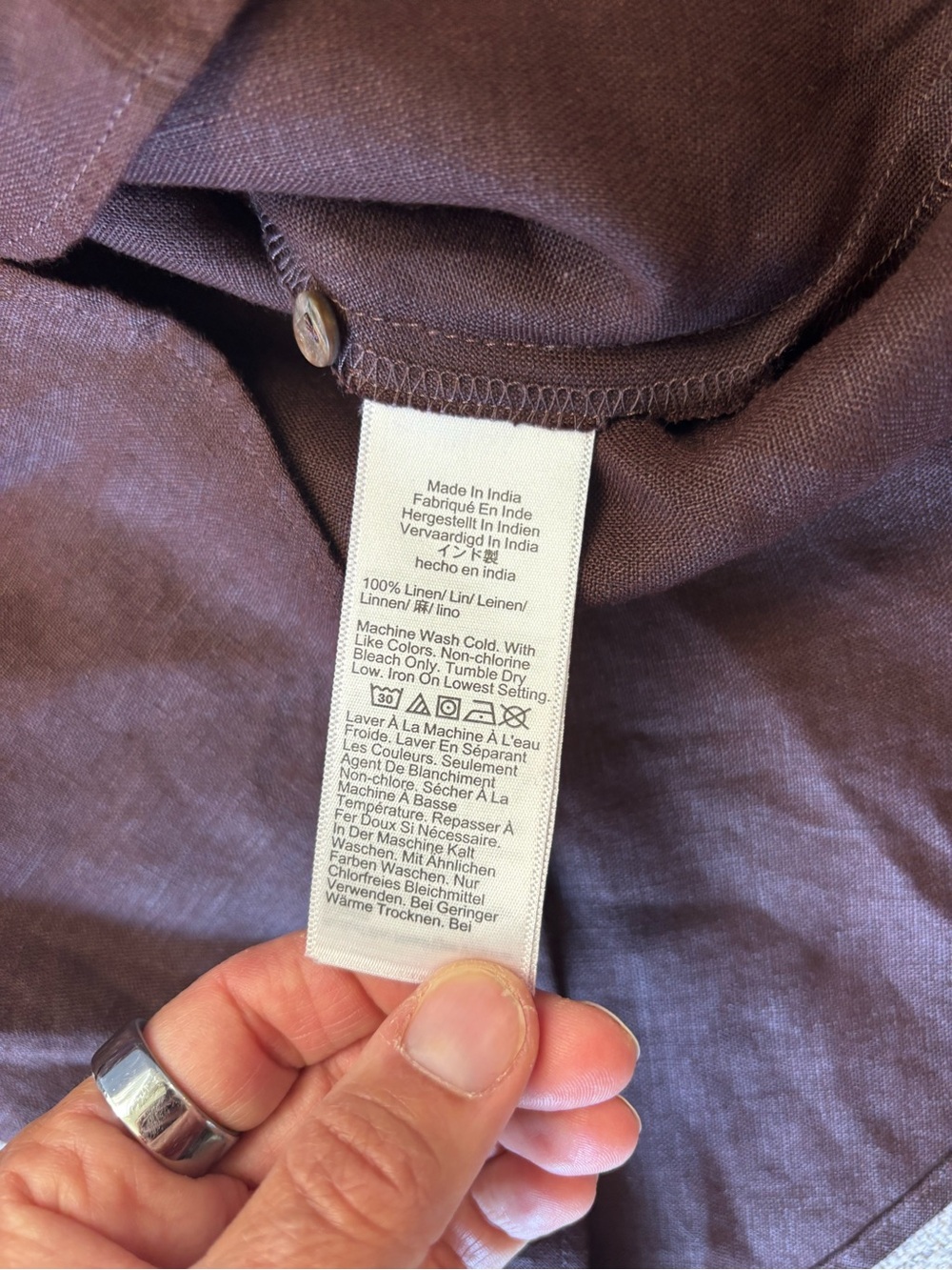 J. Crew Bias Cut Linen Shirt Smoked Walnut Brown Band collar Minimalist 6 - Picture 5 of 8